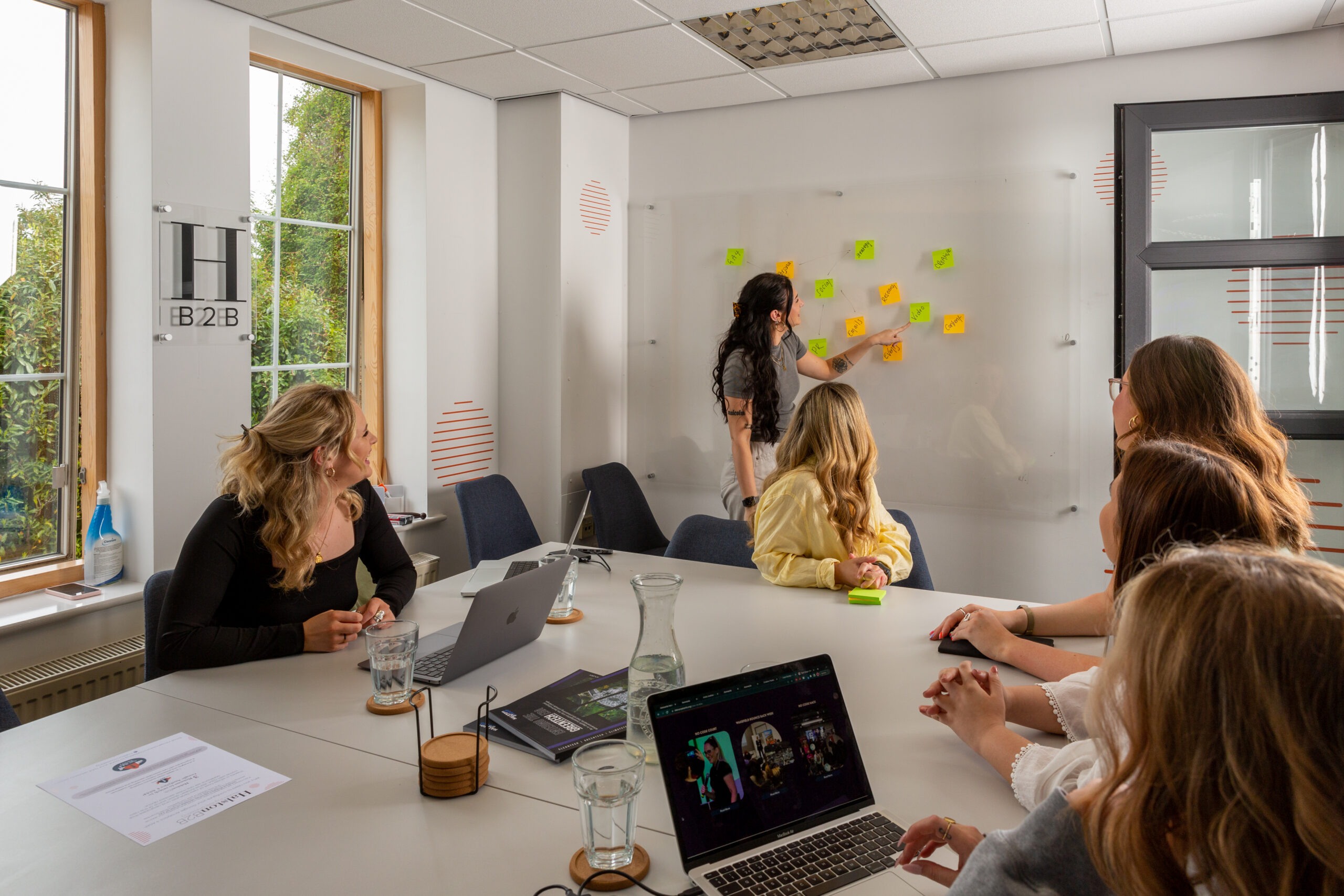 team brainstorming session in boardroom