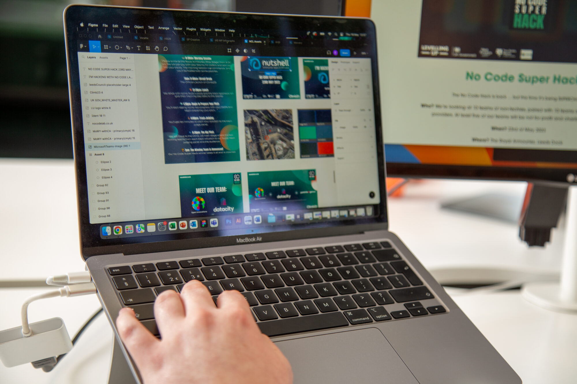 Social media template design process on laptop screen