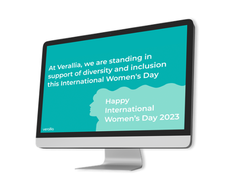 An animated computer screen showing the Verallia "Happy International Womens Day" text