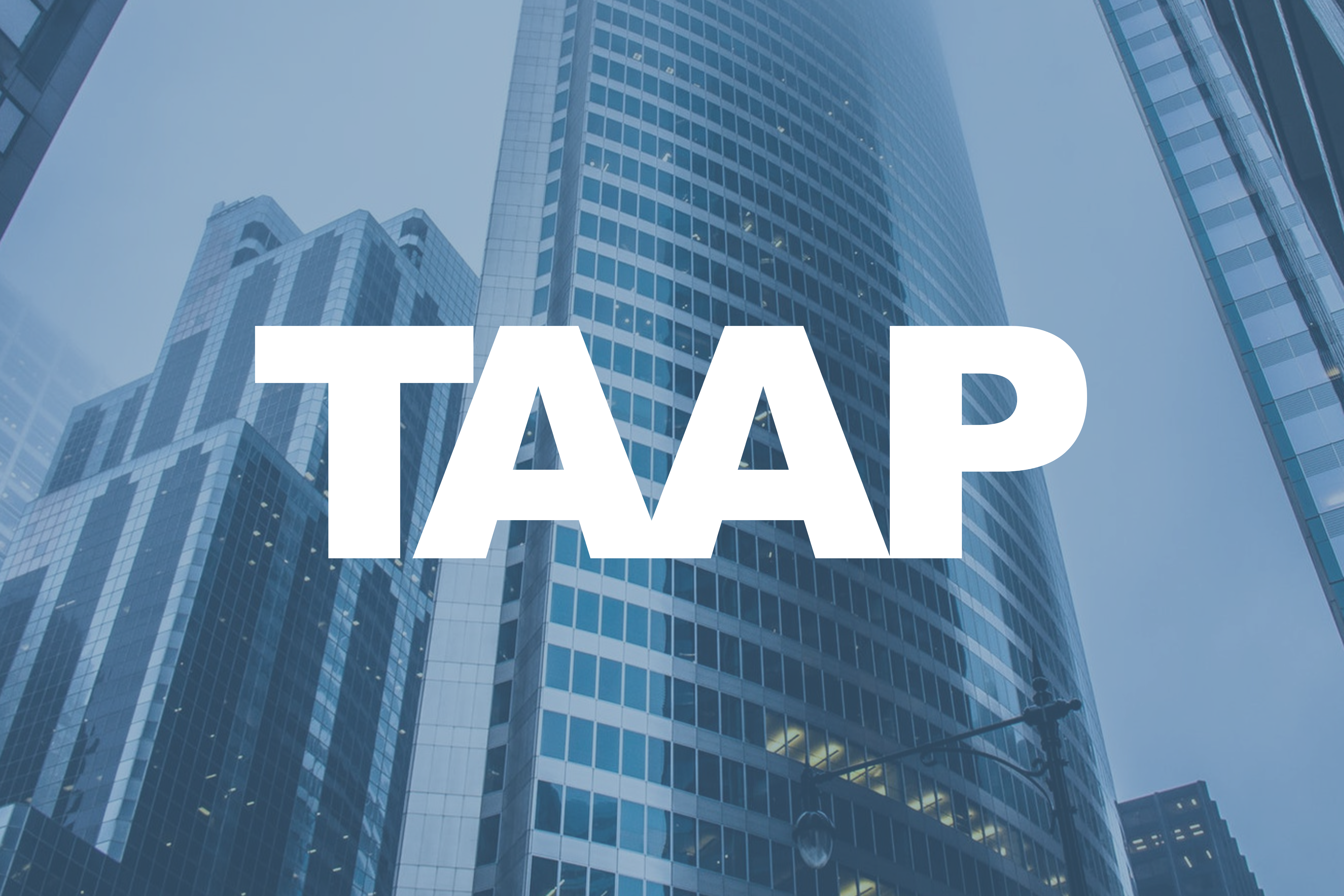 'TAAP' written over a background image of skyscrapers