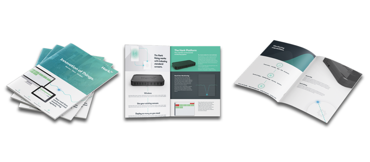 3 mockups of a brochure from Hark.