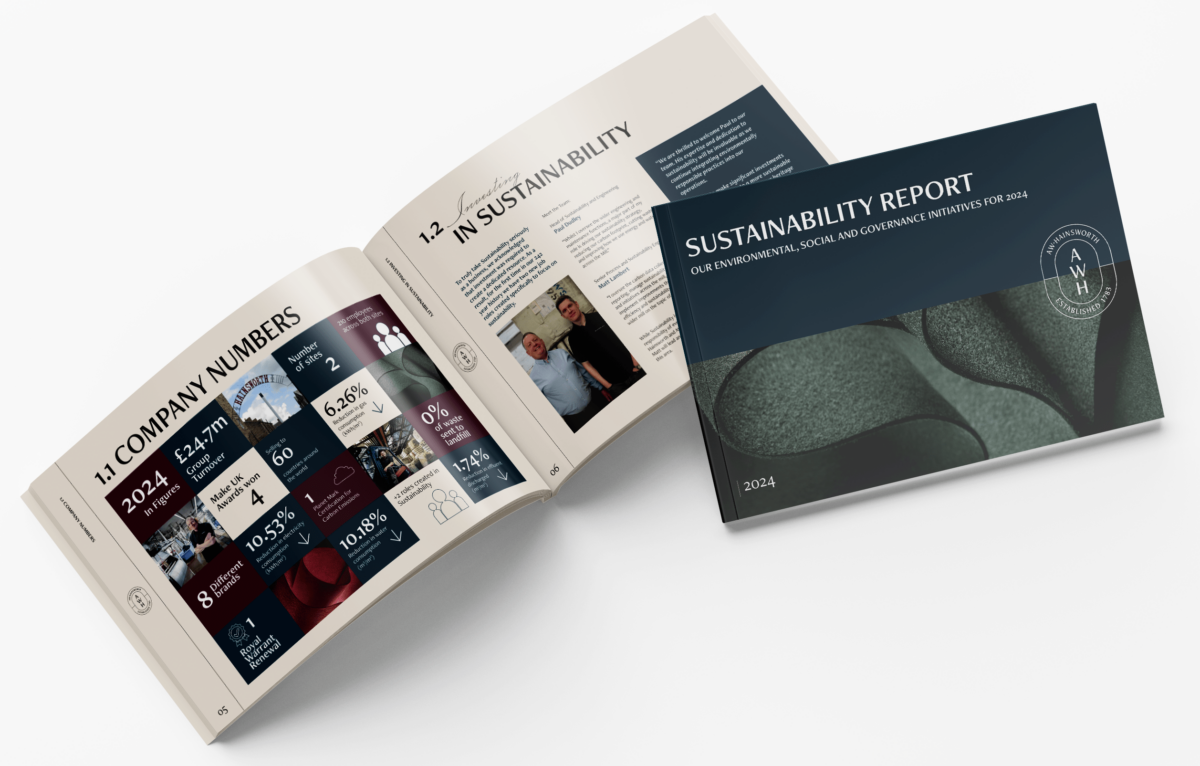 Mockup of AW Hainsworth Sustainability Report